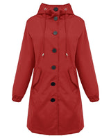 Damen nan leichter Regenparka mit Kapuze, überlanger Knopfleiste, Tunnelzug und aufgesetzten Taschen Drune in Rot