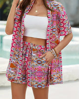Hana | Damen Kimono-Set Shorts Blumenmuster Sommer in Rosa