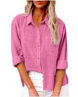 Damen nan oversized Leinen-Baumwollmix Hemdbluse mit Brusttasche und krempelbaren Ärmeln Drune in Fuchsia