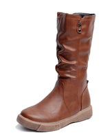 Damen nan komfortabler Slouch-Stiefel mit wadenhohem Schaft weichem Kunstleder und leichter Plateau-Laufsohle Drune in Tiefbraun