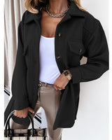 Damen nan oversized Hemdjacke aus Wollmischung mit aufgesetzten Pattentaschen Drune in Schwarz