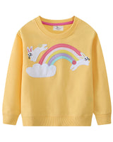 Mädchen Sweatshirt mit buntem Regenbogen und Hasenmotiv Drune in Türkis