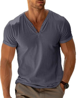 Herren lässiges Henley-T-Shirt mit Knopfleiste und atmungsaktivem Stoff Drune in Grau