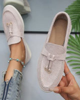 Damen nan bequeme Slip-On Loafer mit dekorativem Quastenbesatz und ergonomischer Gummisohle Drune in Hellgrau