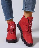 Damen nan knöchelhohe Freizeitboots mit Klettverschluss, elastischer Schnürung und markanter Profilsohle Drune in Rot