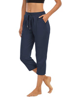 Damen nan komfortable Loungehose mit hohem Bund Tunnelzug Seitentaschen und leichtem Stretch Drune in Nachtblau (7/8-Hose)