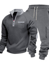 Herren nan Sweatset mit halbem Reißverschluss, Brusttasche und Cargo-Jogger Drune in Dunkelgrau