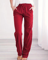 Damen nan leichte Leinenhose mit elastischem Bund Tunnelzug und weitem Bein Drune in Rot