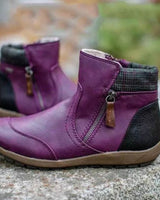 Damen nan lederoptik gefütterte Stiefelette mit seitlichem Reißverschluss und rutschfester Laufsohle Drune in Lila