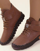 Damen nan knöchelhohe Freizeitboots mit Klettverschluss, elastischer Schnürung und markanter Profilsohle Drune in Braun