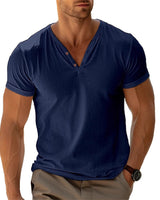 Herren lässiges Henley-T-Shirt mit Knopfleiste und atmungsaktivem Stoff Drune in Blau