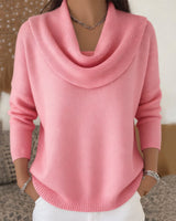 Damen nan fein gestrickter Pullover mit Wasserfallkragen und geripptem Saum Drune in Rosa