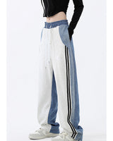 Damen nan weite Jogginghose mit Denim-Einsätzen, elastischem Bund und seitlichen Kontraststreifen Drune in 21113 Weiß-Grau