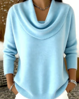 Damen nan fein gestrickter Pullover mit Wasserfallkragen und geripptem Saum Drune in Hellblau