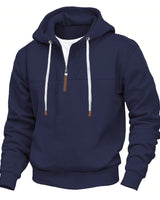 Herren nan Kapuzenpullover mit halbem Reißverschluss, weichem Innenfutter und Leder-Details Drune in Navyblau