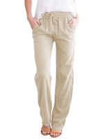 Damen nan leichte Leinenhose mit elastischem Bund Tunnelzug und weitem Bein Drune in Apricot