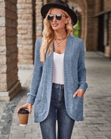 Damen nan langer gerippter Cardigan mit aufgesetzten Taschen und offener Front Drune in Himmelblau