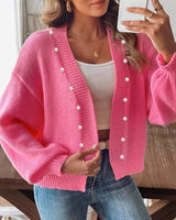 Damen nan Strickcardigan mit Perlenknöpfen und Balloon-Ärmeln Drune in Gewicht: S355g-XXL405g