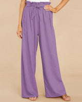 Damen nan Leinenhose mit Paperbag-Bund und weitem Bein Drune in Violett