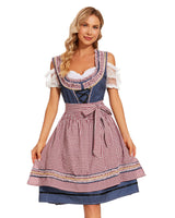 Damen nan traditionelles Dirndlkleid mit kariertem Schürzenrock, Schnürung und Spitzenärmeln Drune in Farbe wie Bild