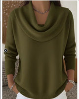 Damen nan fein gestrickter Pullover mit Wasserfallkragen und geripptem Saum Drune in Olivgrün
