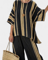 Tamara – bequeme oversized Streifenbluse und entspannte Leinenhose in Mehrfarbig