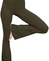 Damen nan taillenhohe Yogahose mit überkreuztem Bund und ausgestelltem Saum mit Schlitz Drune in Olivgrün
