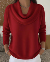 Damen nan fein gestrickter Pullover mit Wasserfallkragen und geripptem Saum Drune in Rot