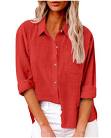 Damen nan oversized Leinen-Baumwollmix Hemdbluse mit Brusttasche und krempelbaren Ärmeln Drune in Rot