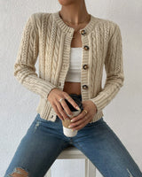 Laura | Damen Moderne Gerippte Kurze Strickjacke in Beige