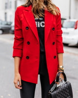 Damen nan taillierter Longblazer mit doppelreihiger Knopfleiste, Reverskragen und Eingrifftaschen Drune in Rot