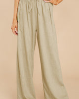 Damen nan Leinenhose mit Paperbag-Bund und weitem Bein Drune in Khaki
