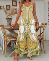 Zara | Damen Maxi-Kleid Träger Mandala-Druck Boho Sommer in Gelb
