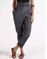 Damen nan Wickelhose aus Leinenmix mit hohem Taillenbund, überlappender Vorderseite und großzügiger Eingrifftasche Drune in Neue Farbe