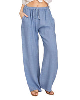 Damen nan weite Leinenhose mit elastischem Bund und Tunnelzug Drune in Hellblau