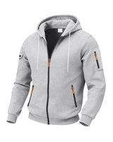 Herren nan funktionale Kapuzen-Sweatjacke mit durchgehendem Reißverschluss, Ärmeltasche und wasserabweisenden Reißverschlüssen Drune in Hellgrau