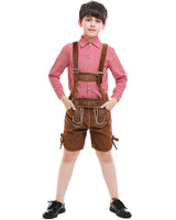 Unisex nan traditionelle Kinderlederhose mit verstellbaren Trägern und feiner Stickerei Drune in Rotes Karo