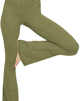 Damen nan taillenhohe Yogahose mit überkreuztem Bund und ausgestelltem Saum mit Schlitz Drune in Hellgrün