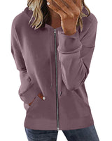 Damen nan Kapuzenjacke mit durchgehendem Reißverschluss, Kängurutaschen und elastischen Bündchen Drune in Rauchviolett