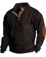 Herren nan grober Rippstrick-Pullover mit Stehkragen, Knopfleiste und markanten Ellenbogenpatches Drune in Dunkelbraun