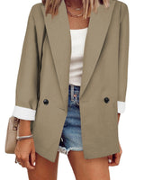 Damen nan legerer Oversize Blazer mit dreiviertelärmeln und kontrastmanschetten Drune in Khaki