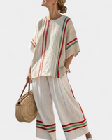 Noemi – bedruckte Boho-Bluse und bequeme weite Hose in Mehrfarbig