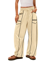 Damen nan weite Lounge-Hose mit Kordelzug, Kontrastpaspelierung und Cargo-Taschen Drune in Apricot