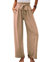 Damen nan Paperbag-Hose mit weitem Bein, hohem elastischem Bund und Bindegürtel Drune in Khaki