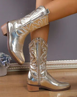 Damen nan Cowboystiefel mit mittelhohem Blockabsatz und seitlichem Reißverschluss Drune in Gold