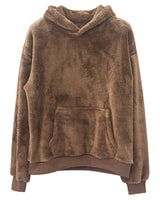 Unisex nan kuscheliger Teddy-Fleece Hoodie mit überlanger Passform und Kängurutasche Drune in Dunkelbraun