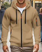 Herren nan funktionale Kapuzenjacke mit durchgehendem Reißverschluss, Ärmeltasche und elastischen Bündchen Drune in Khaki