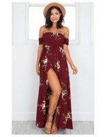Damen Maxikleid mit schulterfreiem Design und floralen Mustern Drune in Dunkelblau