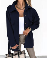 Damen nan oversized Hemdjacke aus Wollmischung mit aufgesetzten Pattentaschen Drune in Marineblau