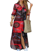 Damen nan langes Hemdkleid mit floralem Muster und seitlichem Schlitz Drune in Rot
